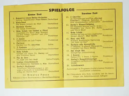 Barlay Zirkus Sommertournee 1954 Programm Hans Albers 