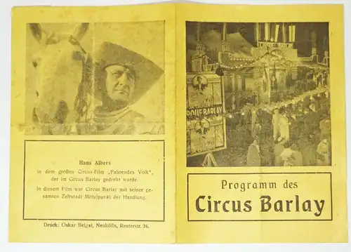 Barlay Zirkus Sommertournee 1954 Programm Hans Albers 