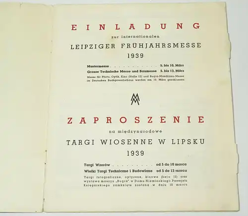 Einladung Leipziger Frührjahrs Messe 1939 deutsch / polnisch Leipzig !