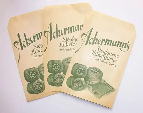 Ackermann Stopfgarn Papiertüte Häkelgarn Laden Deko 1930er Reklame