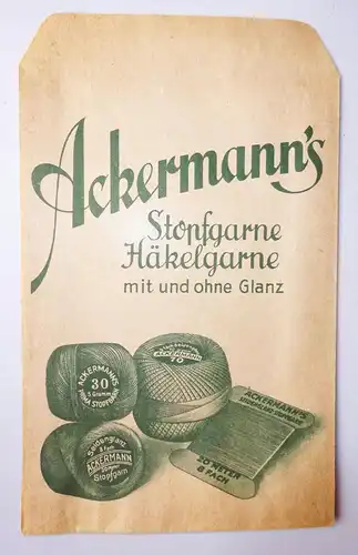 Ackermann Stopfgarn Papiertüte Häkelgarn Laden Deko 1930er Reklame