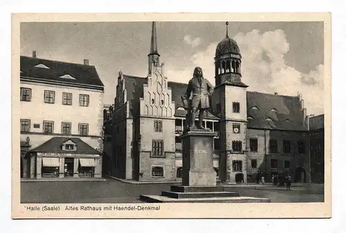 Ak Halle (Saale) Altes Rathaus mit Haendel-Denkmal Kupfertiefdruck Postkarte