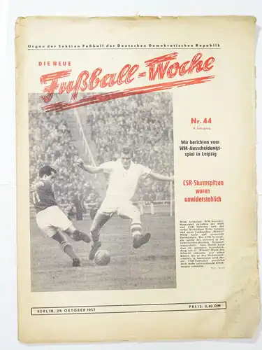 Fuwo Nr 44 Berlin 1957  Fussball Woche WM Ausscheidungsspiel Leipzig DDR