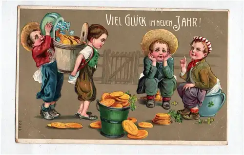 Präge Ak Kinder mit Talern Geld Viel Glück im neuen Jahr 1926 Mannheim