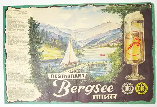 Plakat Restaurant Bergsee Titisee Schwarzwald 1980er Reklame Poster 