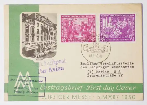 FDC Leipziger Messe 1950 Ersttagsbrief Mit Luftpost Messe Flughafen Mockau