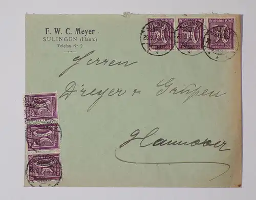 Firmen Brief Meyer Sulingen Hann 1922 nach Hannover