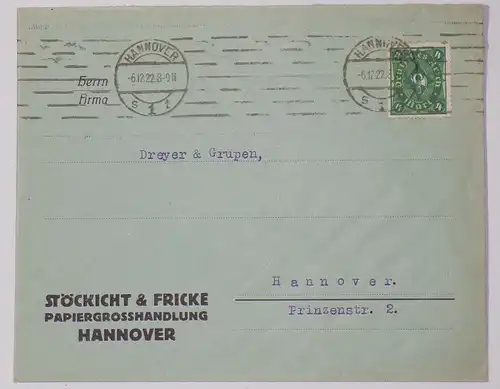 Hannover Stöckicht und Fricke 1922 Werbebrief alter Brief