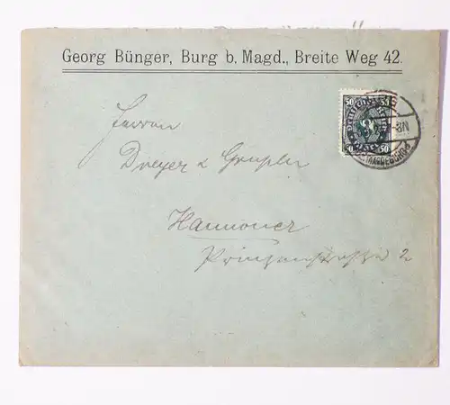 Brief 1923 Georg Bünger Burg bei Magdeburg 1923 Firmenbrief