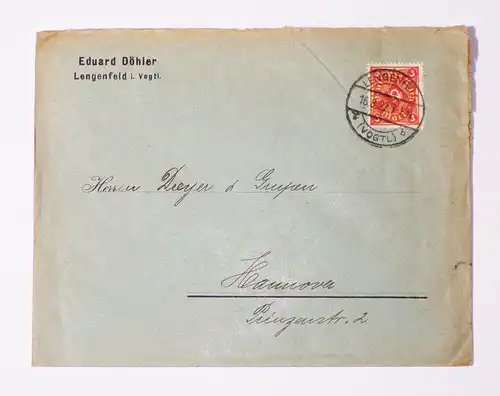 Eduard Döhler Lengenfeld Vogtland 1922 Brief
