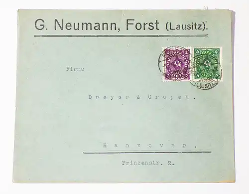 Brief Neumann Forst Lausitz 1922 Hannover