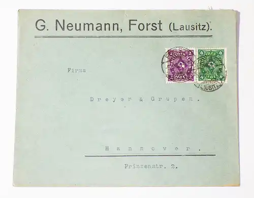 Brief Neumann Forst Lausitz 1922 Hannover 
