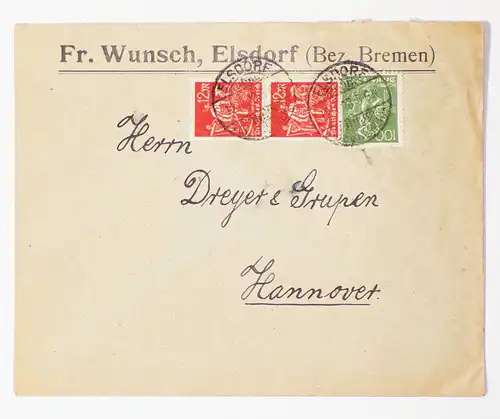 Brief 1923 Wunsch Elsdorf Bezirk Bremen 1923