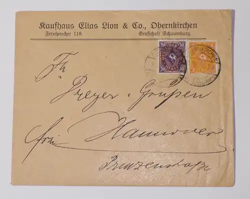 Firmen Brief 1921 Kaufhaus Elias Lion Obernkirchen 1922 Grafschaft Schaumburg