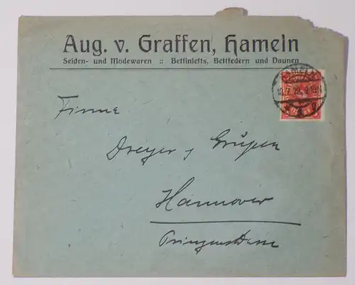 Firmen Brief August von Grassen Hameln Seiden Modewaren 1922