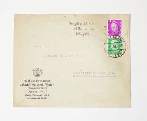Werbe Brief Sächsische Fechtschule Dresden A1 1932 