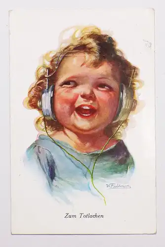 Künstler Postkarte Wally Fialkowska Kind mit Kopfhörer