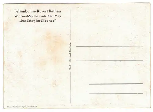 Ak Felsenbühne Rathen Wildwest Spiele Karl May Schatz vom Silbersee 1940/50er