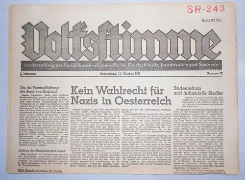 Zeitung Oktober 1945 Volksstimme Landeszeitung der SPD Sachsen Nr. 28