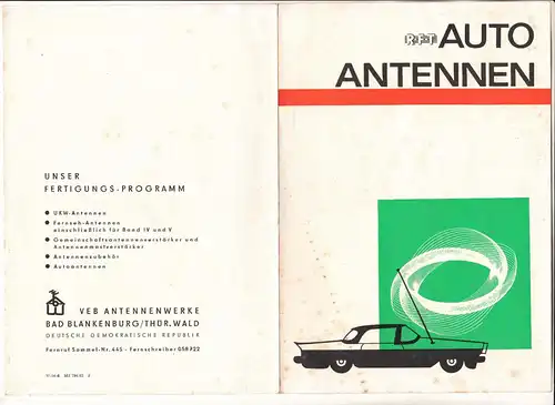 Werbe Faltblatt RFT Auto Antennen 1963 DDR ! (D2