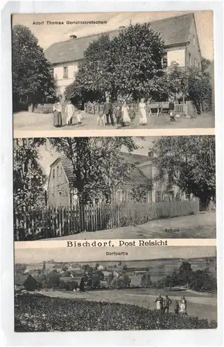 Ak Bischdorf Post Reisicht Gerichtskretscham Dorfpartie 1912  Schlesien