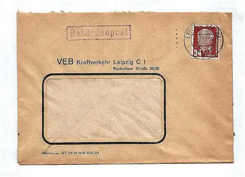 Behördenpost Briefkuvert VEB Kraftverkehr Leipzig C 1 1955
