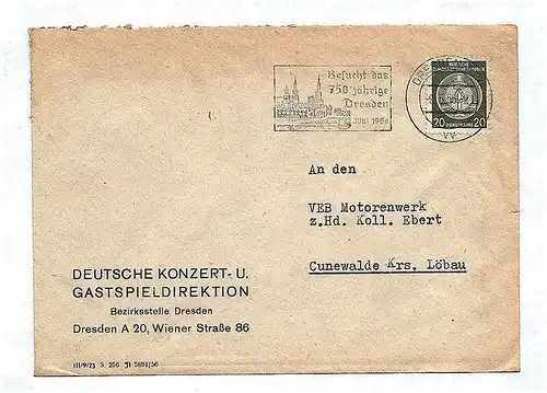 1955 DDR Brief Konzert Gastspieldirektion Dresden Briefkuvert