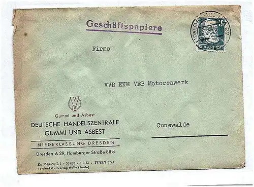 Briefkuvert Deutsche Handelszentrale Dresden ca 1950 Brief