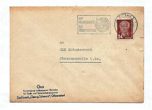 1953 DDR Briefkuvert Gus Stahlwerk Olbersdorf Brief Cunewalde