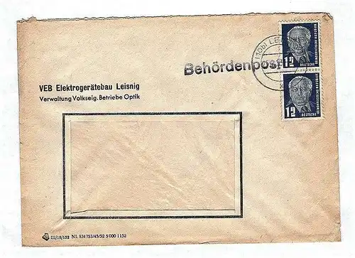VEB Elektrogerätebau Leisnig Behördenpost Brief 1953