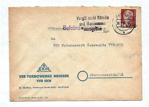 VEB Turbowerke Meissen VVB EKM DDR 1953 Brief