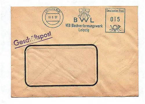 Briefkuvert 1957 BWL VEB Blechverformungswerk Leipzig Geschäftspost