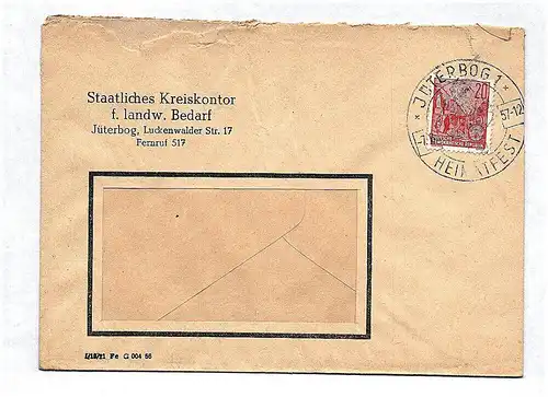 Briefkuvert DDR 1957 Staatliches Kreiskontor Jüterbog