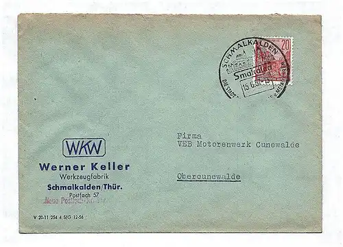 DDR Werkzeugfabrik Schmalkalden Thüringen Briefkuvert 1957