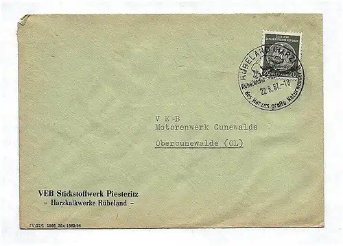 VEB Stickstoffwerk Piesteritz Harzkalkwerke Rübeland Briefkuvert DDR