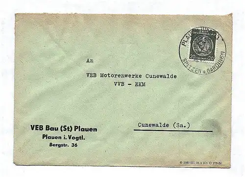 DDR 1957 Brief VEB Bau St Plauen Vogtland