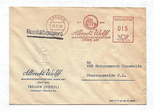 Geschäftspapiere 1961 Wachstuchkonfektion Treuen Vogtland
