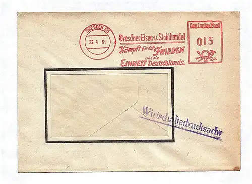 Wirtschaftsdrucksache 1961 Dresdener Eisen und Stahlhandel DDR Briefkuvert