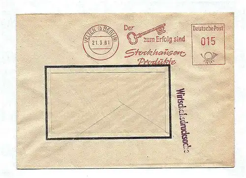 Wirtschaftsdrucksache 1961 Stockhäusen Produkte Briefkuvert