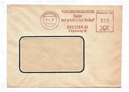 Brief Versorgungskontor Papier und graphischer Bedarf Dresden 1961