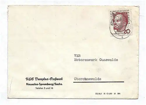 Brief VEB Duroplast Preßwerk an VEB Motorenwerk Cunewalde ca 1961 DDR