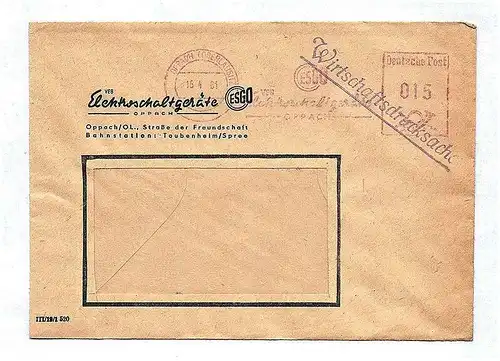 Briefkuvert 1961 Elektroschaltgeräte Oppach Wirtschaftsdrucksache