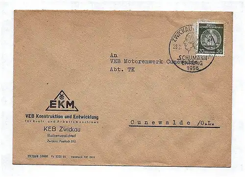 VEB Konstruktion und ENtwicklung an VEB Motorenwerk Cunewalde 1956 DDR Brief