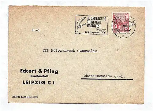 Brief DDR 1956 Eckert Pflug Kunstanstalt Leipzig an Motorenwerk Cunewalde 1956