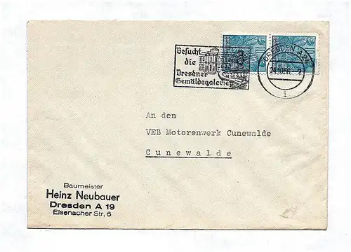 Brief Heinz Neubauer Baumeister Dresden an VEB Motorenwerk Cunewalde 1956