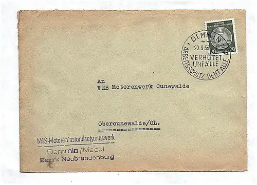 Brief 1956 MTS Motoren Instandsetzungswerk Neubrandenburg an VEB Motorenwerk Cun
