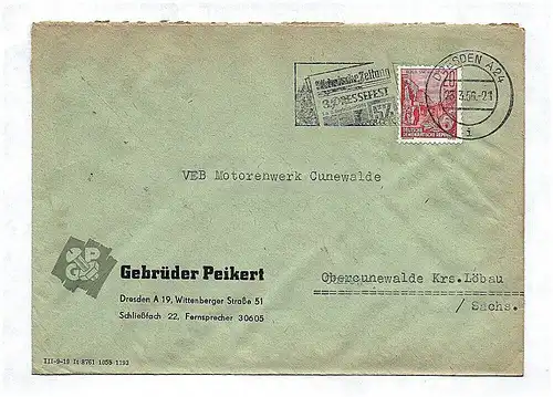 Brief Gebrüder Peikert Dresden an VEB Motorenwerk Cunewalde 1956 DDR