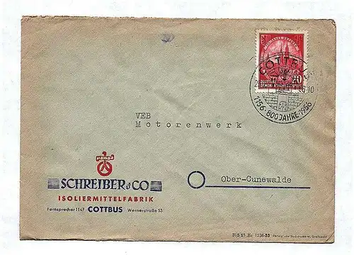 Brief DDR Sachsen 1956 Schreiber Co Isoliermittelfabrik Cottbus