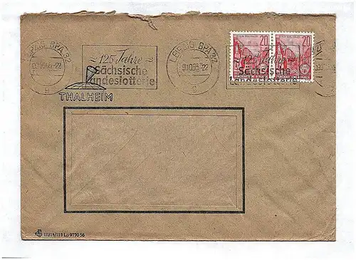 Briefkuvert 1956 Thalheim 125 Jahre Sächsische Landeslotterie DDR