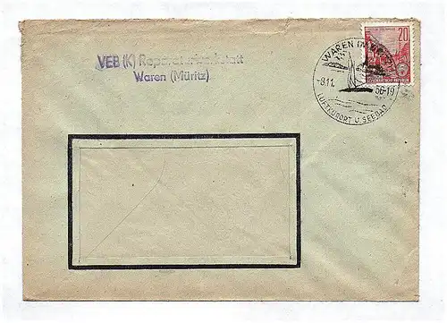 Briefkuvert VEB Reparaturwerkstatt Waren Müritz DDR 1956